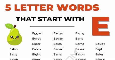 Here&x27;s the full list of5-letter words starting with E. . 5 letter word starting e